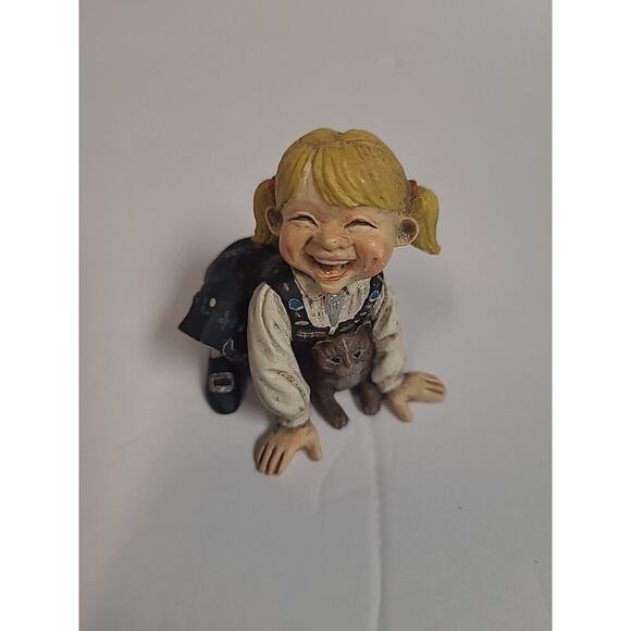 Candy Designs Norway Figurine Set Laughing Girl Cat Hedgehog Vintage - Picture 2 of 9